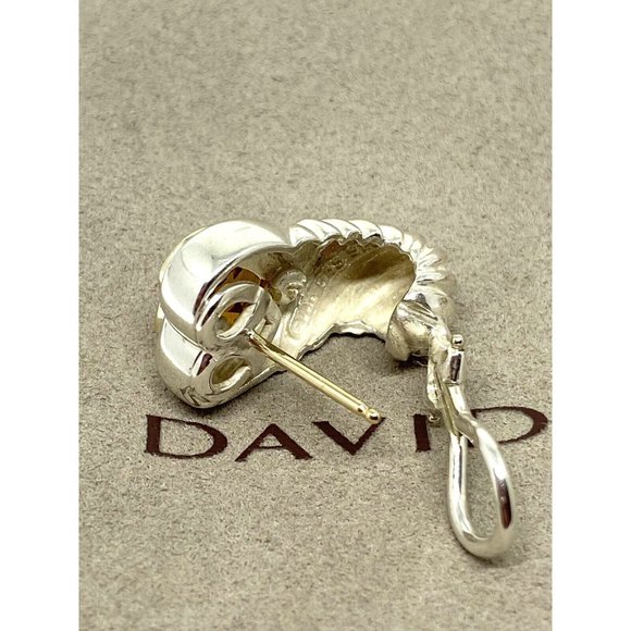 David Yurman Heart Citrine Shrimp Sterling Silver 14K Gold French Clip Earrings - Picture 7 of 12